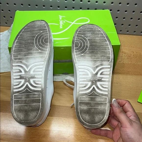 Sam Edelman White Leather Sneakers Size 9 Lace Up Casual Shoes Minimal Classic - Picture 4 of 6